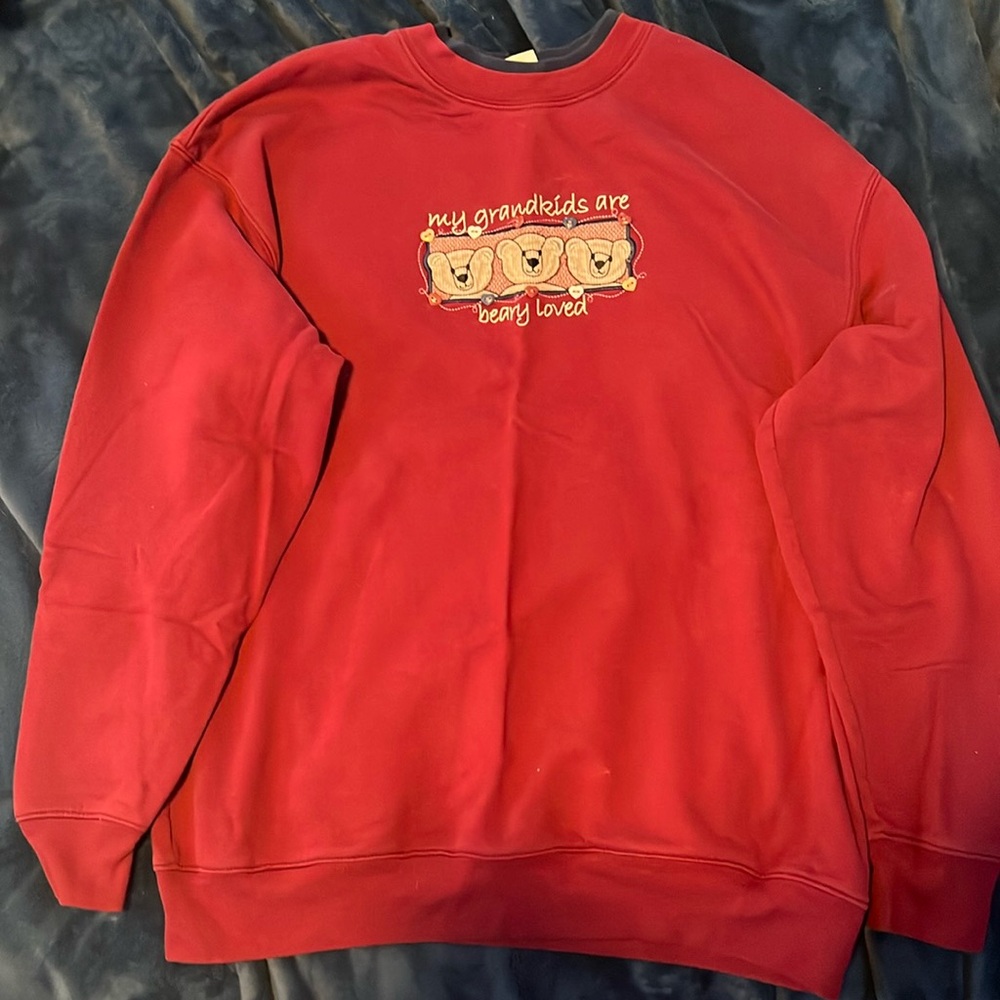 Vintage Grandma sweater with bear design on front.  Red size xl